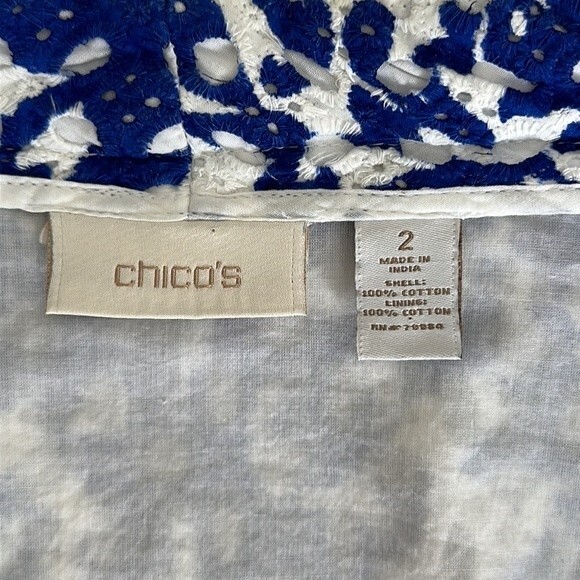 Chico's Women’s Cotton Eyelet Open Front Jacket Cardigan White/Blue Size L - Picture 5 of 13